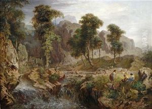 Tiroler Gebirgslandschaft Mit Schafern An Einem Rauschenden Bach
