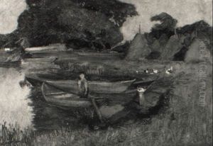 Fischerboote Am Seeufer by Robert Heinrich