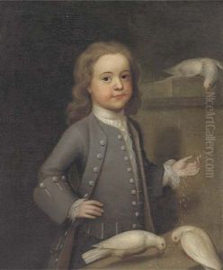 Portrait Of Master Harry Spark Patterson (1725-1764), Three-quarter-length, In A Grey Coat, Feeding Three Doves On A Ledge