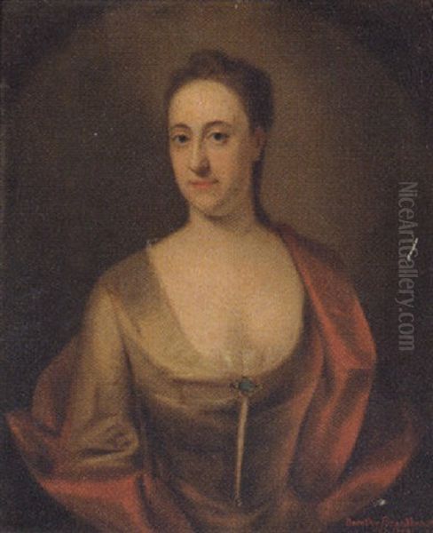 Portrait Of Dorothy Branthwayt In A Turquoise Dress And Red Wrap - view 1