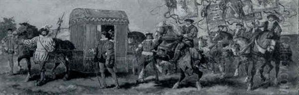 A Lady In A Palanquin And A Couple On A Painted Wagon - view 1