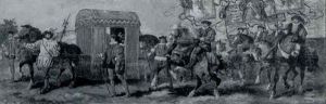 A Lady In A Palanquin And A Couple On A Painted Wagon