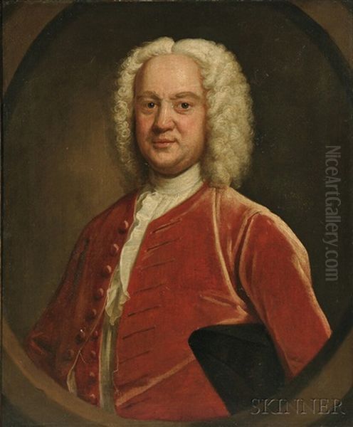 Wigged Gentleman In A Red Velvet Coat In A Feigned Oval - view 1