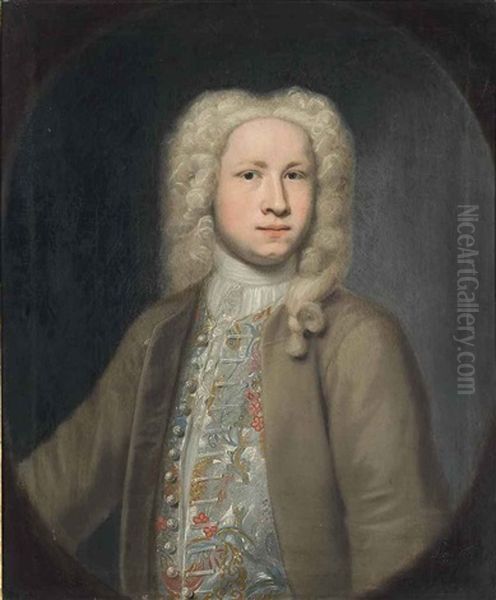 Portrait Of John Davy, Half-length, In A Brown Coat And Embroidered Waistcoat - view 1