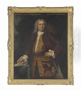 Portrait Of John Harvey (1699-1750), Three-quarter-length, In A Brown Coat And Gold Embroidered Waistcoat, Beside A Green Draped Table With A Letter