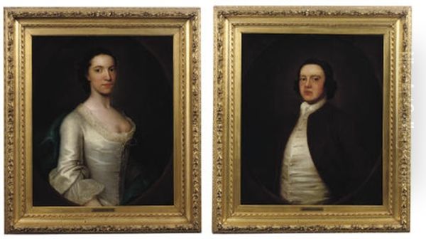 Portrait Of A Lady In A White Dress And Blue Wrap (+ Portrait Of A Gentleman In A Red Jacket; 2 Works) - view 1