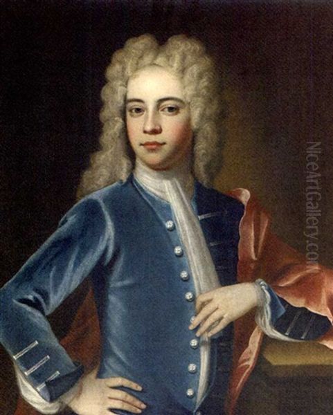 Portrait Of A Boy In A Blue Velvet Coat And A Pink Cloak - view 1