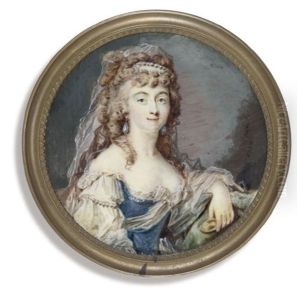 A Young Lady, Holding A Portrait Miniature Of A Gentleman In Her Left Hand
