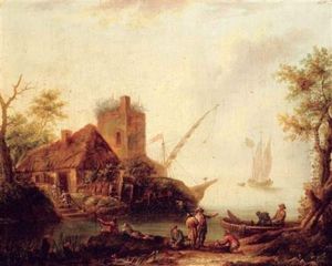 Paysage Fluvial, Anime De Personnages by Johann Ernst Heinsius