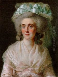 Portrat Einer Dame Mit Perucke Und Haube In Rose-farbenem Chiffonkleid by Johann Ernst Heinsius
