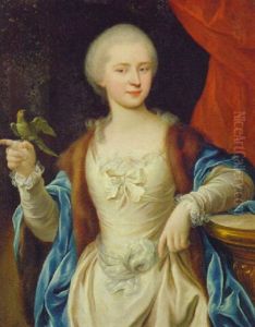 Portrait Of A Lady (the Marchesa Asinari Di Caraglio?) In A White Dress With A Blue Mantle by Johann Ernst Heinsius