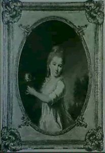 A Portrait Of A Young Girl, Three Quarter Length, Holding   Out A Rose, Against A Landscape Background