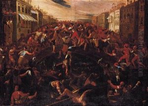 Venice, A View Of The Ponte Dei Pugni by Joseph The Elder Heintz