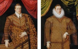 Portrait Of Archduke Ferdinand Von Habsburg, Subsequently Emperor Ferdinand Ii, In An Embroidered Tunic, Before A Red Curtain by Joseph The Elder Heintz