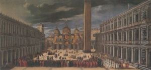 Venice, The Piazza San Marco With The Procession On The Feast Of Saint Mark by Joseph The Elder Heintz