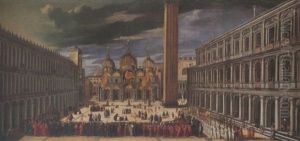 Venice, The Piazza San Marco With The Procession On The Feast Of Saint Mark by Joseph The Elder Heintz