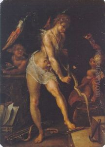 Cupid Carving His Bow by Joseph The Elder Heintz