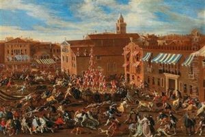 The Bull Hunt In Campo San Polo, Venice by Joseph Heintz the Younger