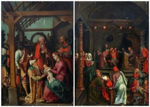 L'adoration Des Rois Mages - Le Christ Parmi Les Docteurs De La Loi (pair) by Joseph Heintz the Younger