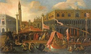 Lo Sbarco Alla Piazzetta Di San Marco Di Un Capitan Da Mar, Accolto Dal Doge Francesco Molin