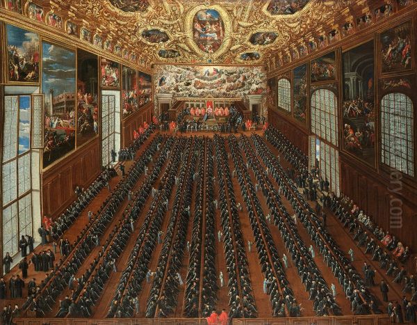 The Interior Of The Sala Maggior Consiglio, The Doge's Palace, Venice, With Patricians Voting On A Bulletin For The Election Of New Magistrates - view 1