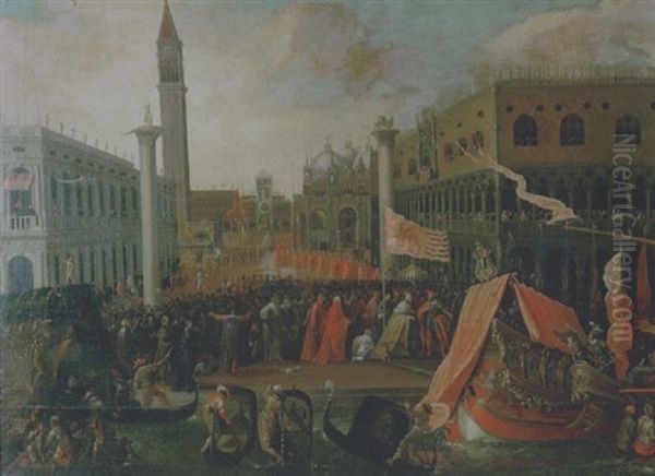 Lo Sbarco Alla Piazzetta Di San Marco Di Un Capitano Da Mar, Accolto Dal Doge Francesco Molin - view 1