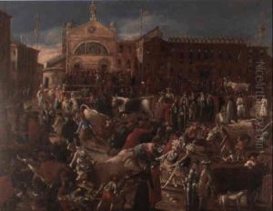 Die Stierjagd Auf Dem Campo San Polo In Venedig