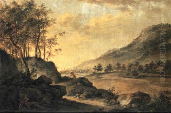 Landschaft Mit Wanderer Und Rastender Figurengruppe Im Vordergrund - view 1