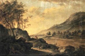 Landschaft Mit Wanderer Und Rastender Figurengruppe Im Vordergrund by Carl Friedrich Heinzmann