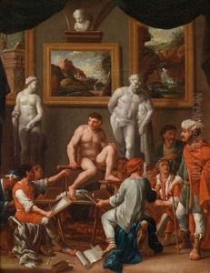 Aktsaal Mit Mannlichem Modell by Johann Heiss