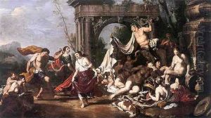 Scene De Bacchanale Devant Les Ruines D'un Temple by Johann Heiss