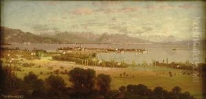 Blick Von Der Hohe Des Hoyerberges Auf Die Inselstadt Lindau Und Den Bodensee Mit Bregenz Am Jenseitigen Ufer
