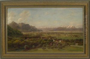 Blick Von Einer Anhohe Auf Dornbirn Und Das Rheintal Mit Santismassiv