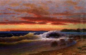 Brandung Am Abendlichen Bodenseeufer In Der Bucht Von Nonnenhorn by Paul Heitinger