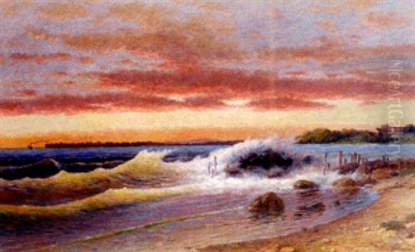 Brandung Am Abendlichen Bodenseeufer In Der Bucht Von Nonnenhorn - view 1