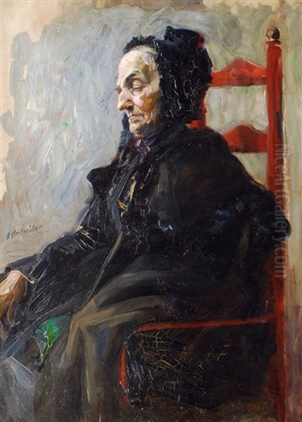 Woman Sitting In A Red Chair - view 1