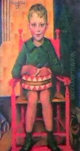A Portrait Of A Boy Seated Full Length, Playing The Drum