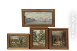 Stream With Flowering Bank (+ 3 Others; 4 Works, Various Shapes And Sizes) by Louis Heitmuller