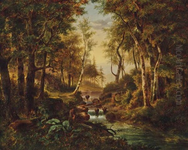 Woodland Steam With Waterfall - view 1