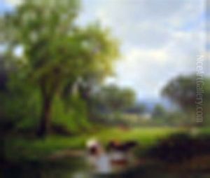 Cows In A Landscape by Joseph Antonio Hekking