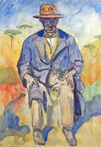 Sitzender Vor Afrikanischer Landschaft by Alfred Hermann Helberger