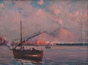 Bay Of Naples With Mount Vesuvius by Alfred Hermann Helberger