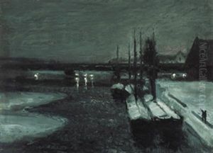 Winterabend In Einem Hafen