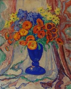 Blumenstillleben In Blauer Vase