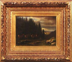 Rotwildrudel Auf Einer Anhohe Im Mittelgebirge by Jules Chretien Helbig