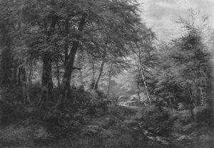 Sommerlicher Laubwald Mit Bachlauf Und Staffagen Sommerlicher Laubwald Mit Bachlauf Und Staffagen