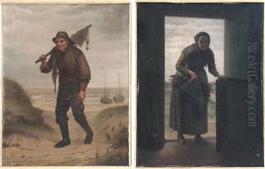 Pair Of Portraits Of A Fisherman And A Woman Gathering Kindling by Johannes Helder