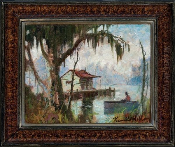 Lone Boat In Louisiana Swamp - view 1