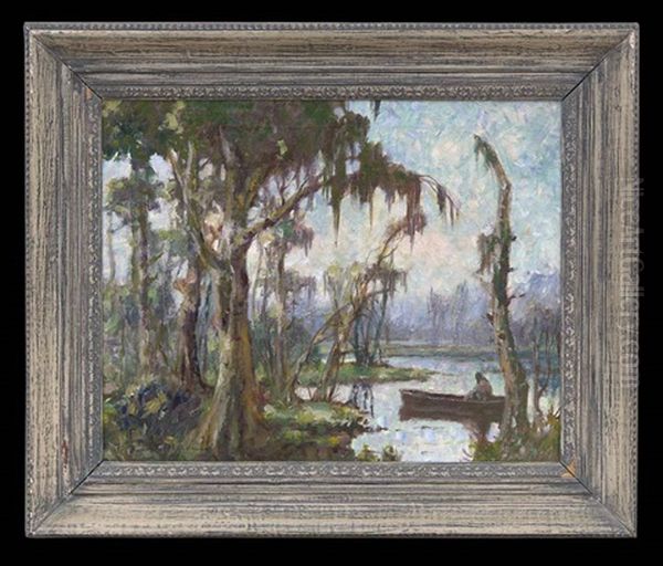 Louisiana Bayou With A Fisherman In A Pirogue - view 1
