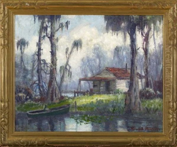 Swamp Scene With Cabin And Boat - view 1